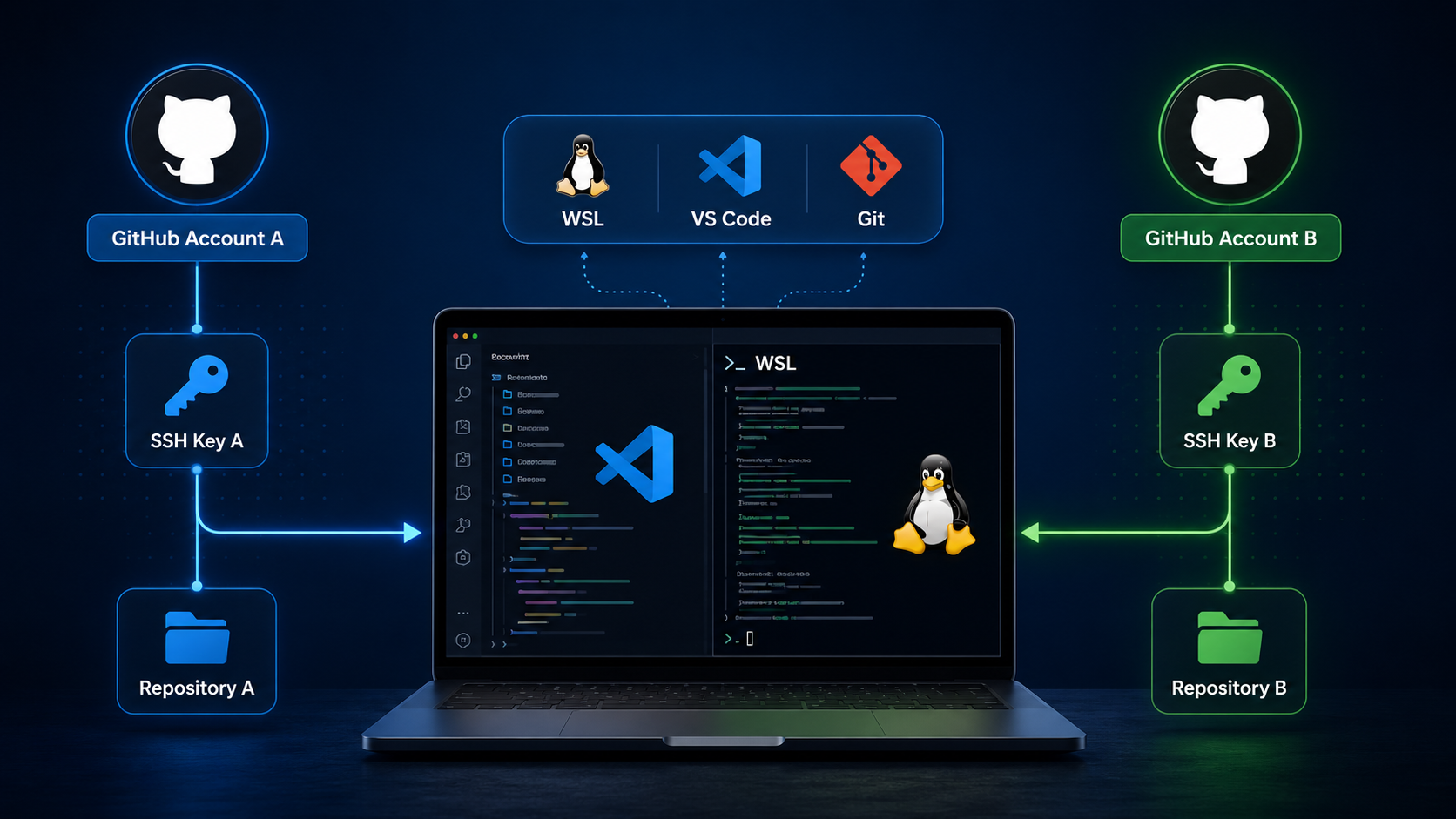 Using multiple GitHub accounts in WSL with separate SSH keys